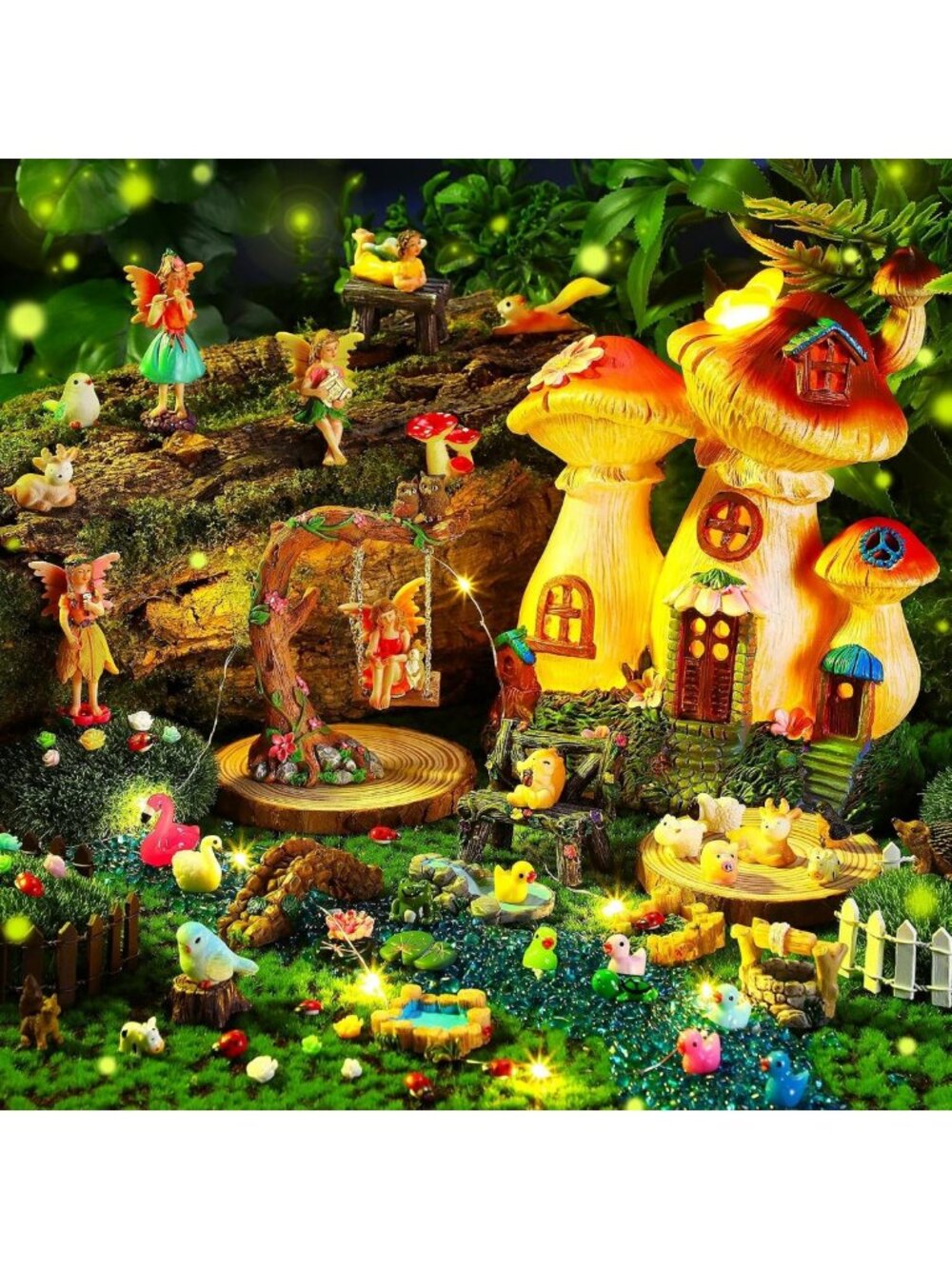 100 Pcs Mini Fairy Garden Kit - Gnomes, Mushrooms, Solar Lights & Ornaments